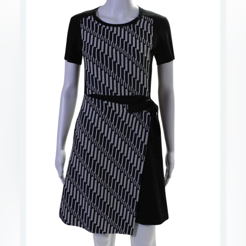 Jil sanders geometric print faux wrap dress navy size 34 small Italy